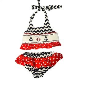 Red white and blue banana split smocked bathing suit
